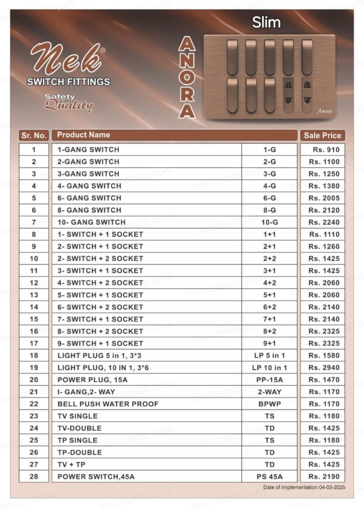 price list anora slim