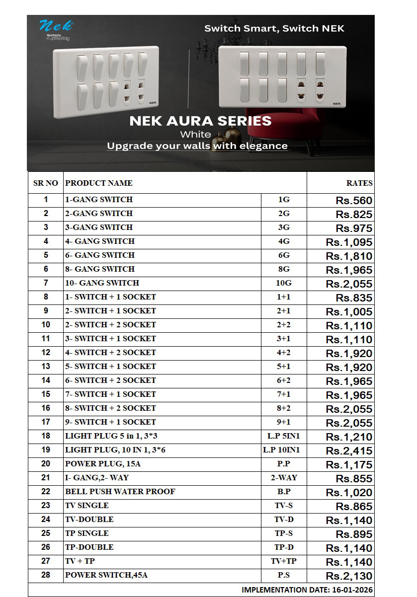 price list nek aura white
